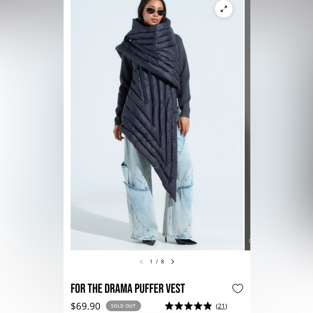 AKIRA Asymmetrical Black Light Weight Puffer Vest